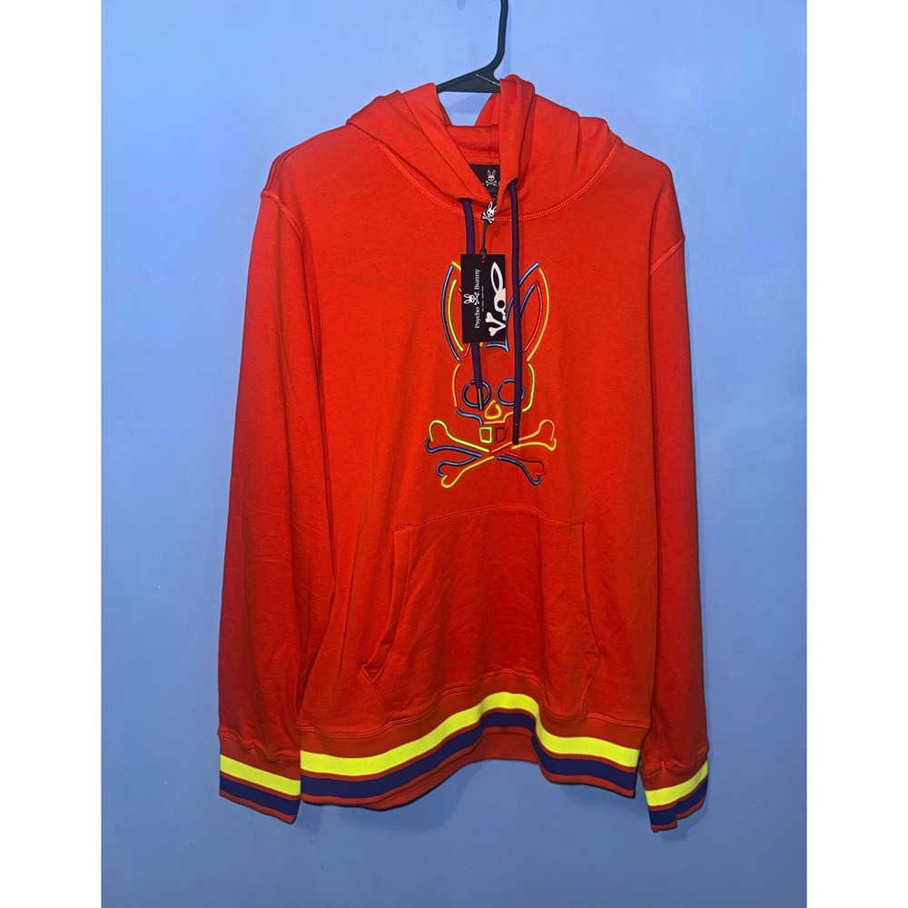 Psycho Bunny Neon Glow Mens Bonfire Orange Hoodie Barbon M FL 21-B6H120Q1FT
